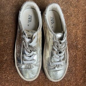 Zara Kids Metallic Silver Sneakers